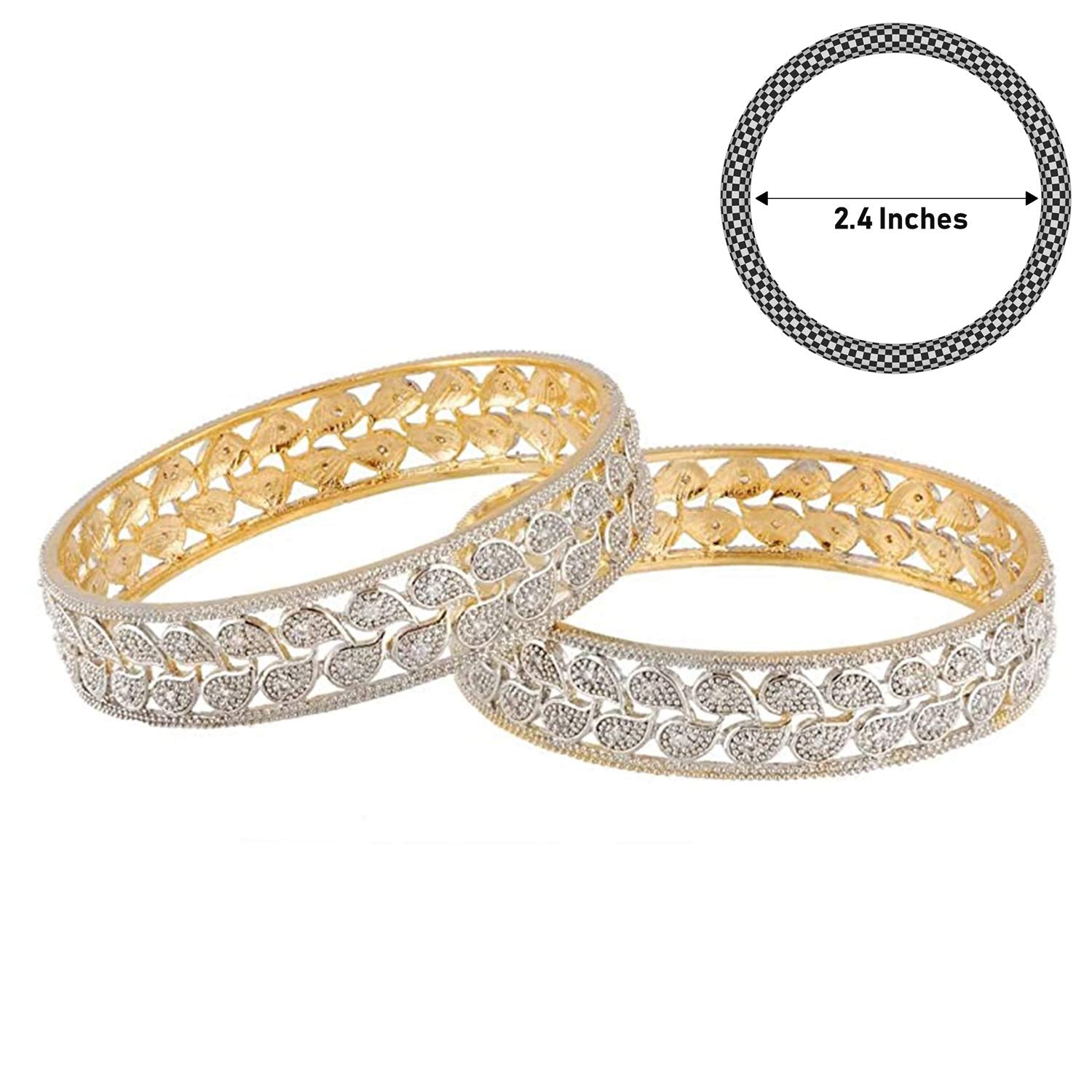 Gold-Polished Alloy Broad Leaf Design American Diamond Bangles - The Pari | Grab2Buy