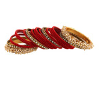 Gold-Polished Alloy Red Velvet Bangle Set With Pearl Bangle - The Pari | Grab2Buy