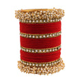 Gold-Polished Alloy Red Velvet Bangle Set With Pearl Bangle - The Pari | Grab2Buy