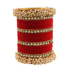 Gold-Polished Alloy Red Velvet Bangle Set With Pearl Bangle - The Pari | Grab2Buy