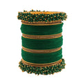 Gold-Polished Alloy Designer Green Velvet Bangle Set - The Pari | Grab2Buy