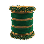 Gold-Polished Alloy Designer Green Velvet Bangle Set - The Pari | Grab2Buy