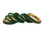 Gold-Polished Alloy Designer Green Velvet Bangle Set - The Pari | Grab2Buy