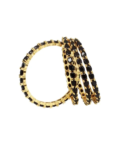 Gold-Polished Alloy American Diamond Combo Of Black & Silver Bangles - The Pari | Grab2Buy