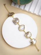 NVR Women's Gold-Polished Handcrafted Mother of Pearl Link Bracelet | Grab2Buy