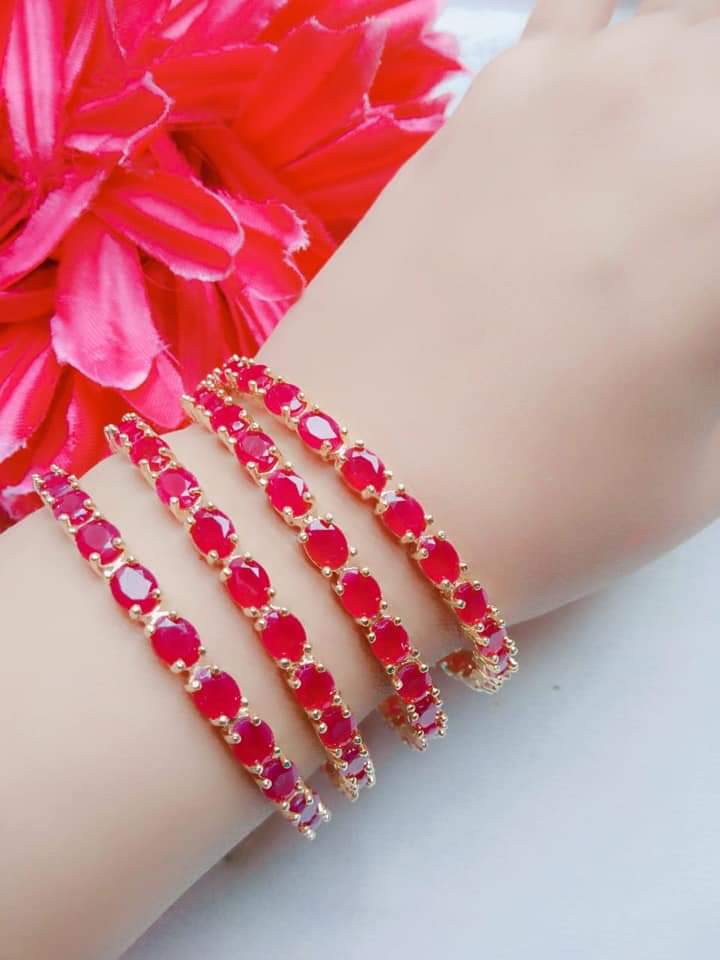 Gold-Polished Alloy Ruby Ad 4 Bangles Set - The Pari | Grab2Buy