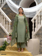 Green Roman Silk Plain Kurta with Pant & Dupatta - Disha | Grab2Buy