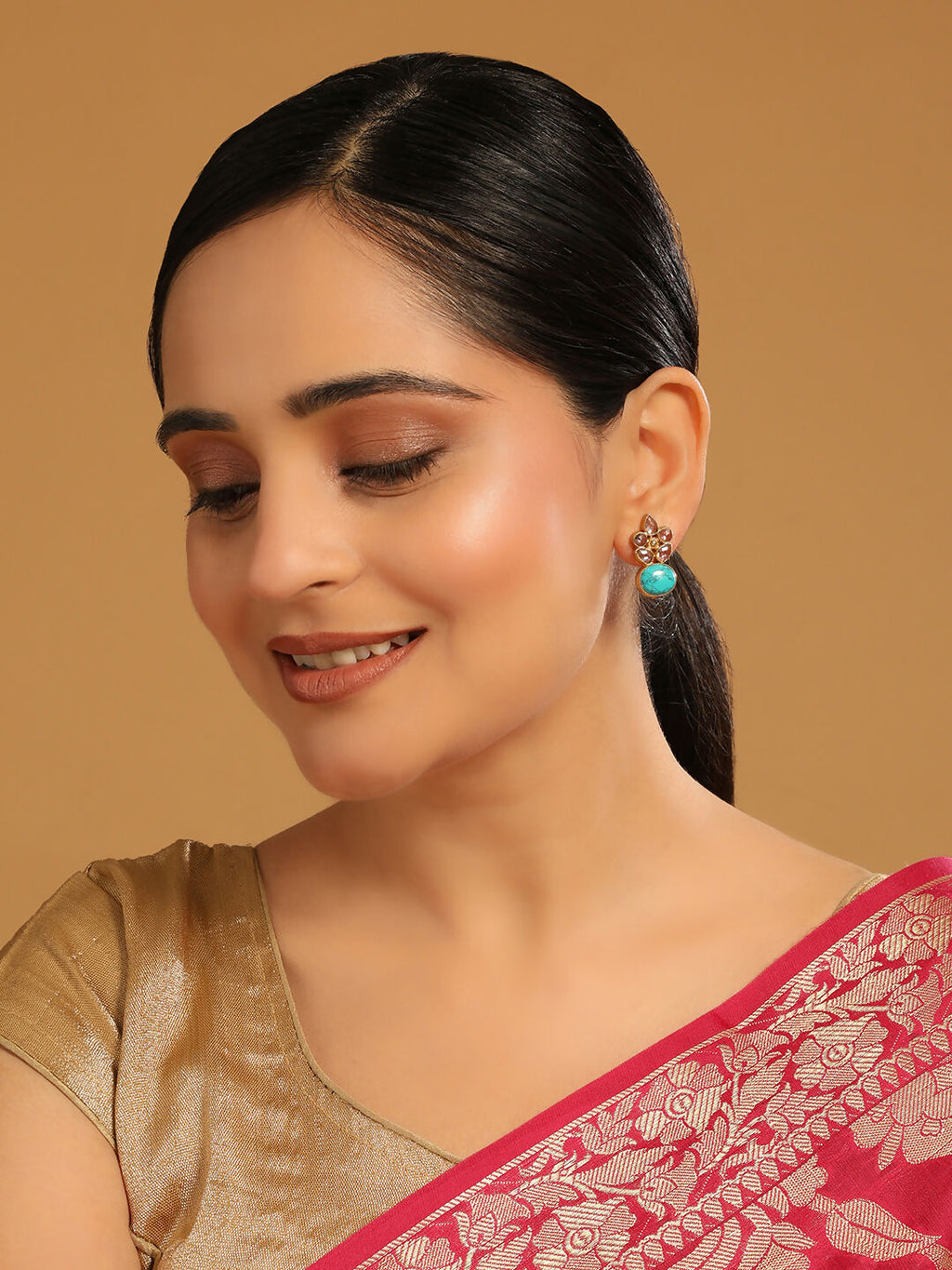 Nuyug 22K Gold Plated Turquoise Bloom Studs | Grab2Buy