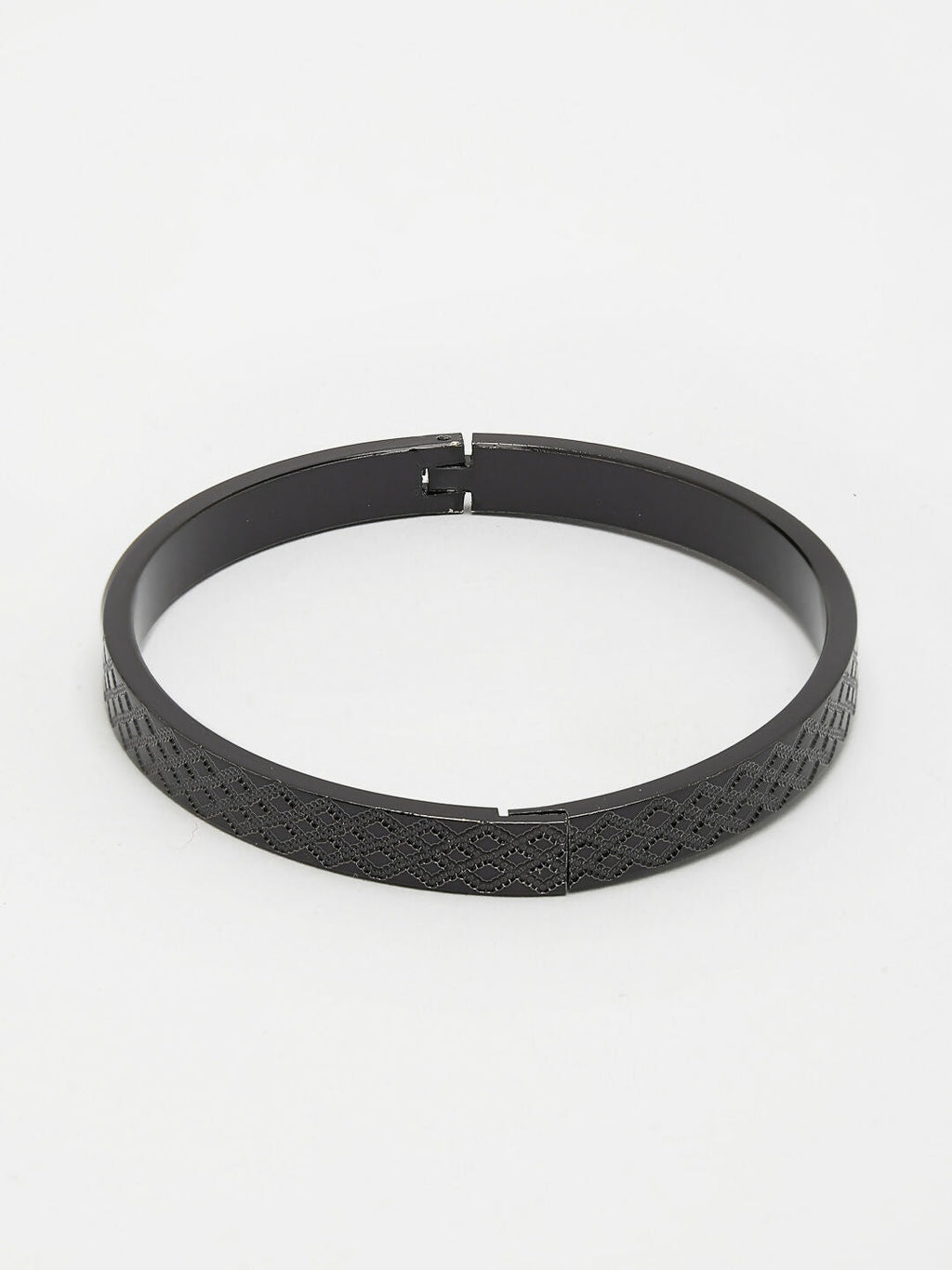NVR Men's Black Rhodium-Plated Stainless Steel Kada Bracelet | Grab2Buy