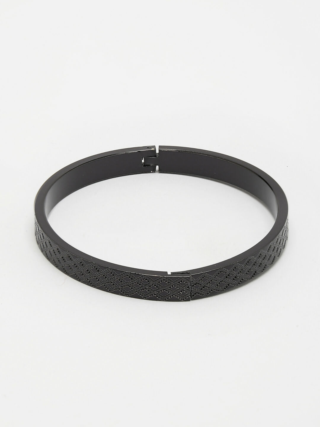 NVR Men's Black Rhodium-Plated Stainless Steel Kada Bracelet | Grab2Buy