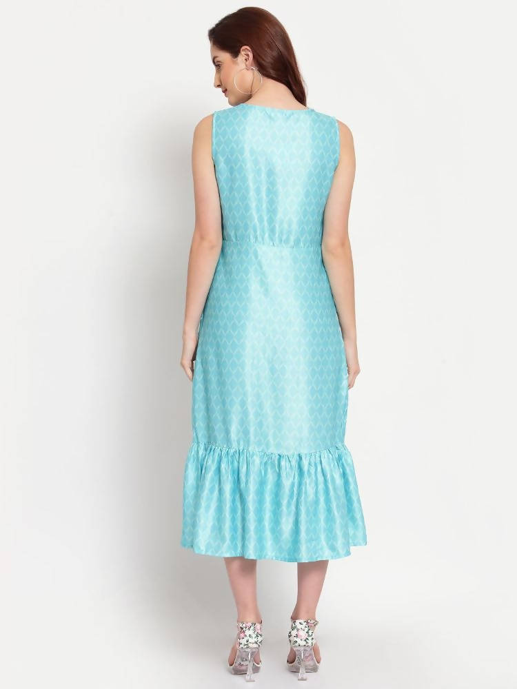 Myshka Women's See Green Solid Cotton Blend Sleeveless Round Neck Casual Dress | Grab2Buy
