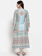 Myshka Women's Multi Cotton Printed Full Sleeve V Neck Casual Kurta | Grab2Buy
