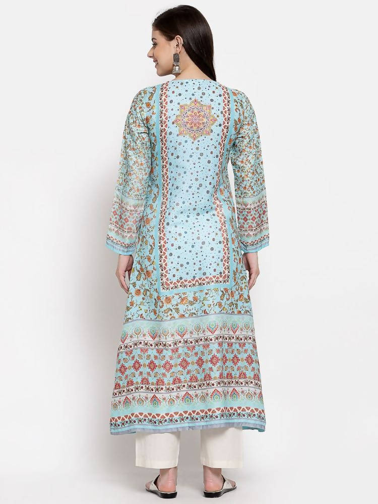Myshka Women's Multi Cotton Printed Full Sleeve V Neck Casual Kurta | Grab2Buy
