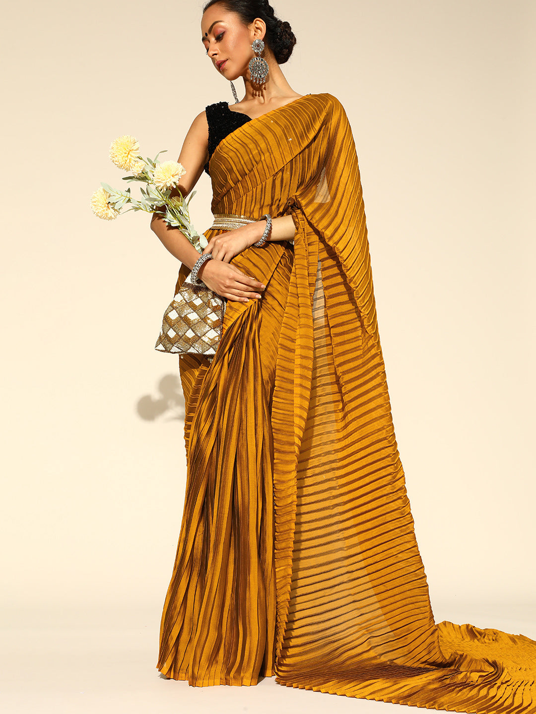 Saree Mall Mustard Party Wear Saree with Matching Blouse | Grab2Buy