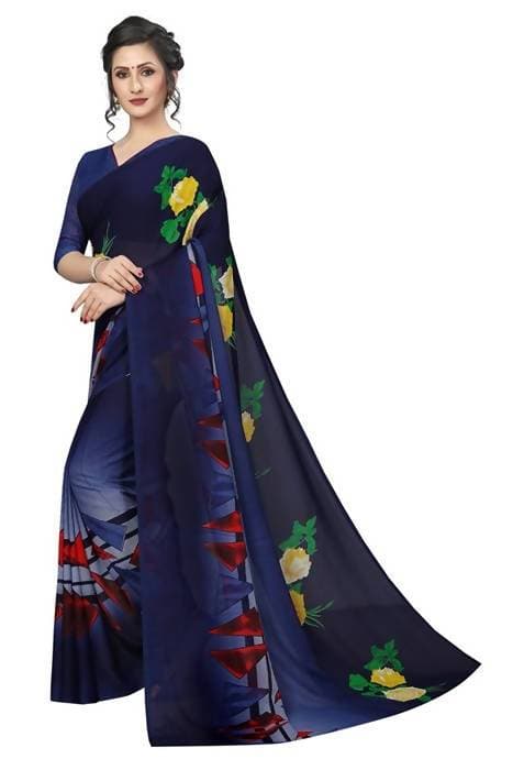 Vamika Navy Georgette Printed Contemporary Saree (SKODA NAVY) | Grab2Buy