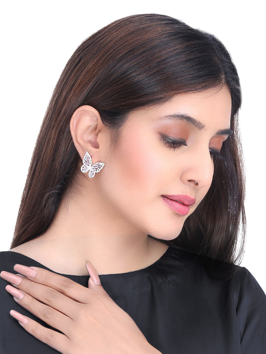 Yellow Chimes Silver-Toned & Pink Quirky Butterfly Studs Earrings | Grab2Buy