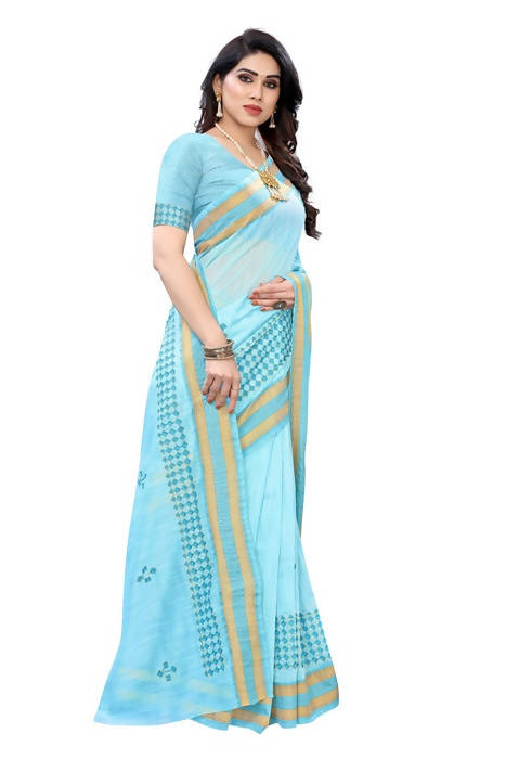 Vamika Embroidery Blue Chanderi Saree (MINI CHECKS BLUE) | Grab2Buy