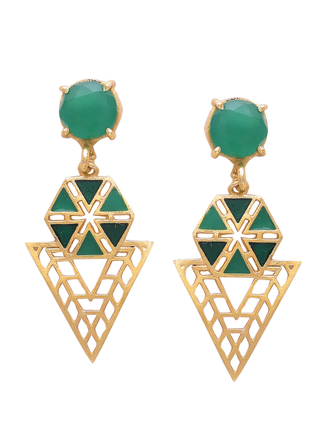 Shoshaa Green Gold-Polished Enamelled Contemporary Drop Earrings | Grab2Buy