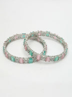 NVR Women's Set of 2 Multi-Coloured CZ Stone-Studded Handcrafted Bangles