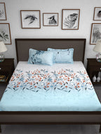 Story@home White & Blue Floral 210 TC Cotton 1 King Bedsheet with 2 Pillow Covers | Grab2Buy
