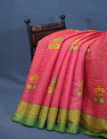 Tomato Pink And Light Green Cotton Brasson Saree For Office/Regular Wear By Gayathri Reddy Designer Studio | Grab2Buy