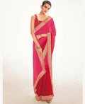 Pink Georgette Foil Printed Saree With Unstitched Blouse Piece - Nitya | Grab2Buy