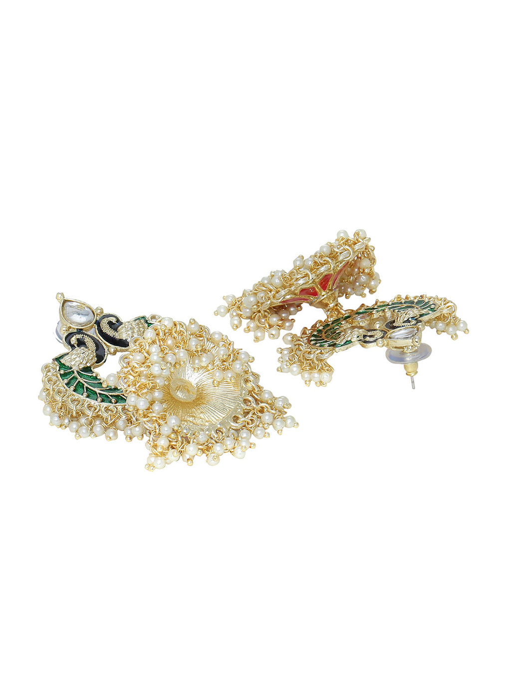 Shoshaa Gold-Polished Green Enamelled Peacock Shaped Jhumkas | Grab2Buy