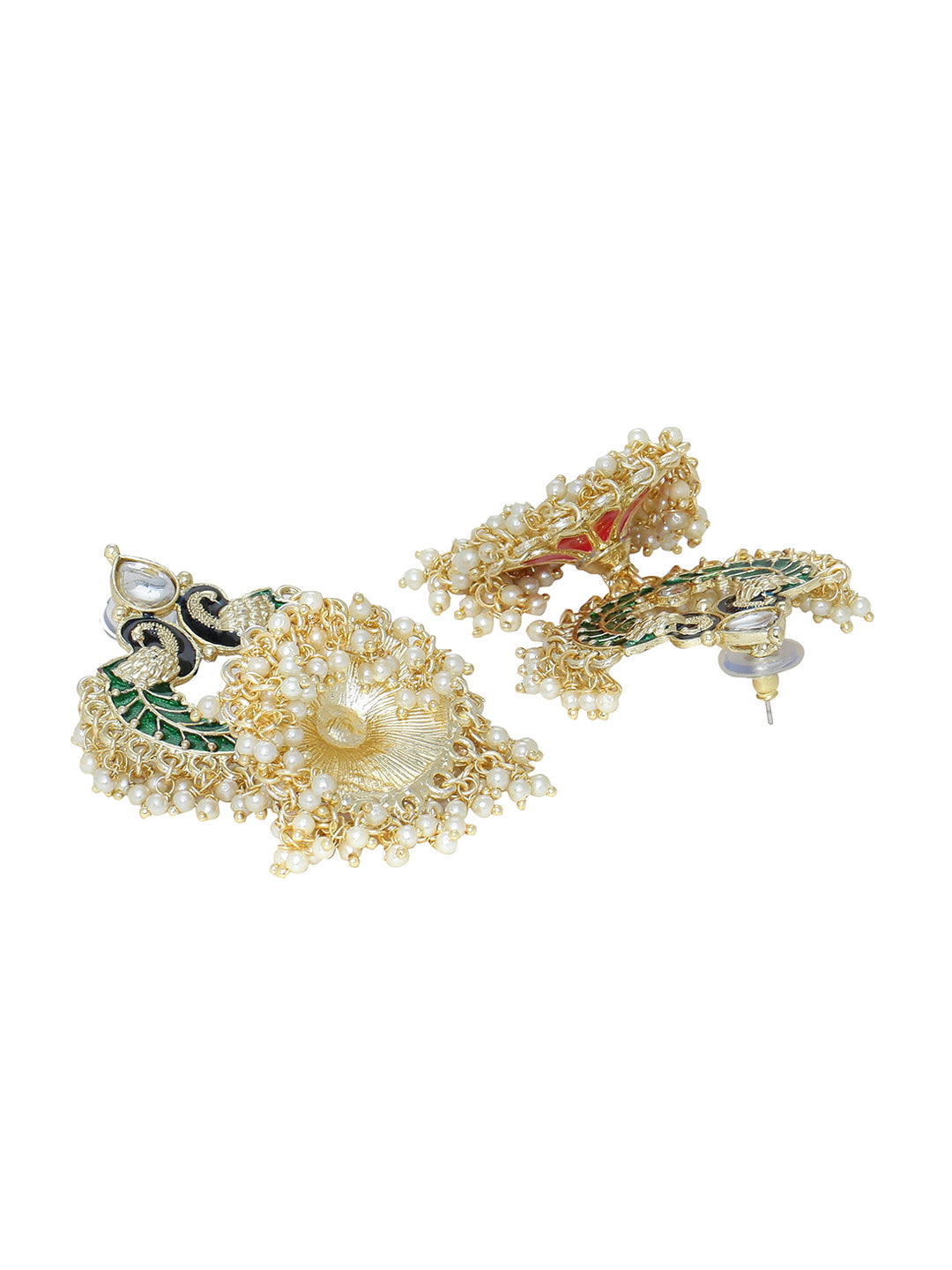 Shoshaa Gold-Polished Green Enamelled Peacock Shaped Jhumkas | Grab2Buy
