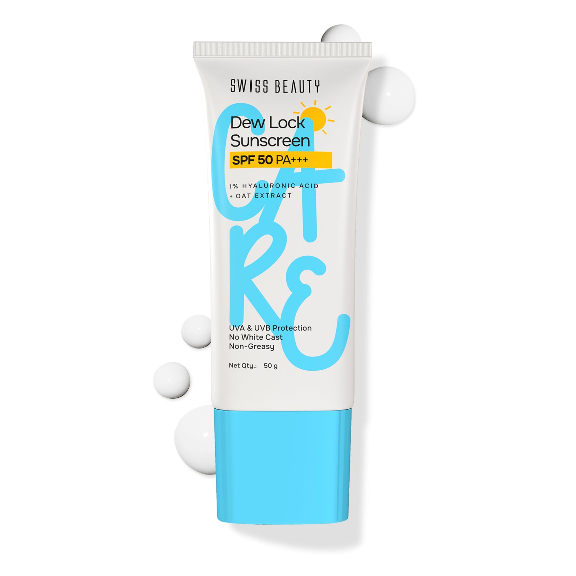 Swiss Beauty Care Dew Lock Sunscreen SPF 50 PA++++ With 1% Hyaluronic Acid | Grab2Buy