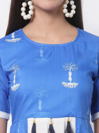 Myshka Viscose Printed 3/4 Sleeve Round Neck Casual Blue Women's dress | Grab2Buy