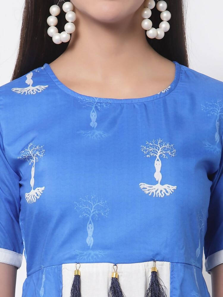 Myshka Viscose Printed 3/4 Sleeve Round Neck Casual Blue Women's dress | Grab2Buy