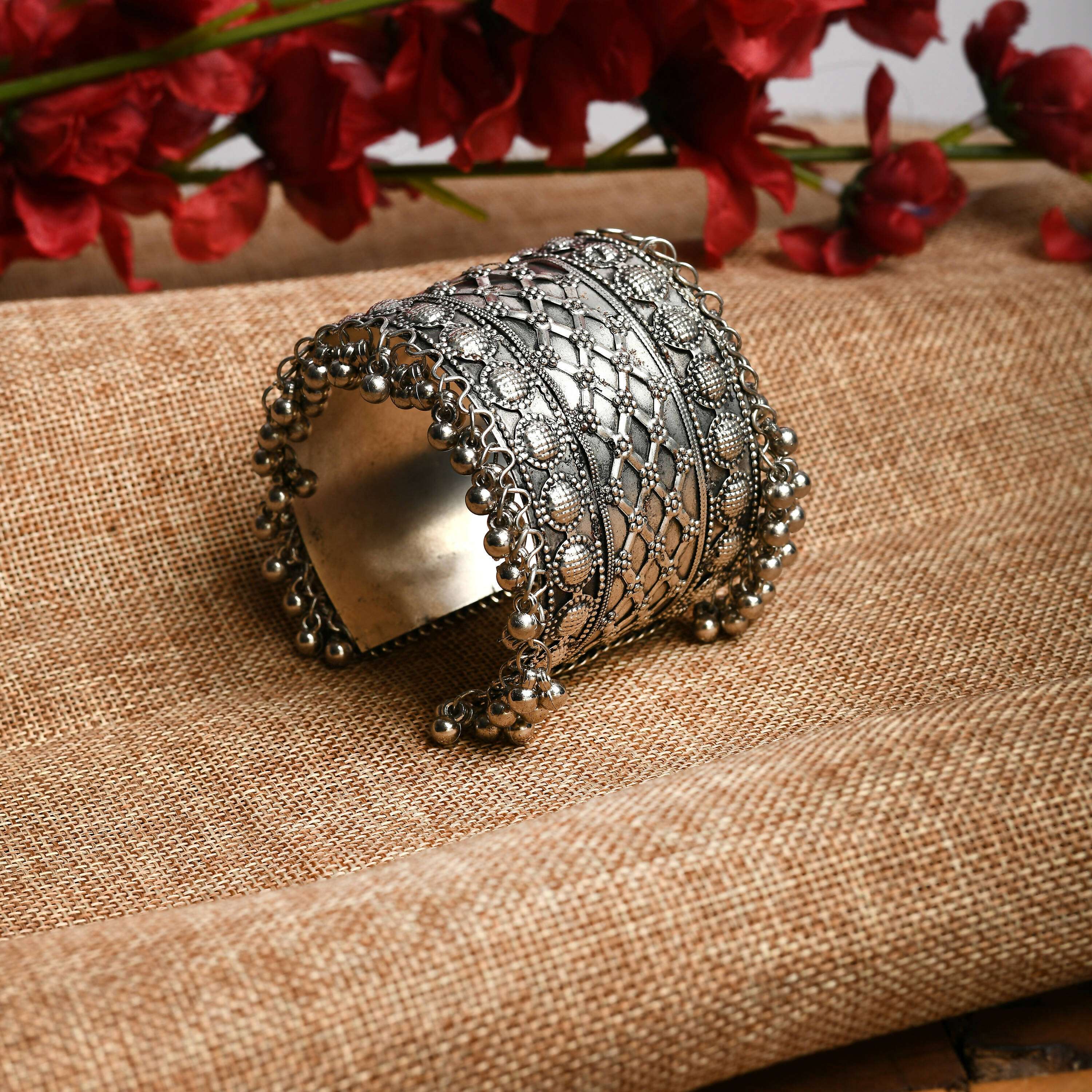 Mominos Fashion Joharkamal Oxidised Silver-Plated Ghungroo Handcraft Bracelet - Design 023 | Grab2Buy