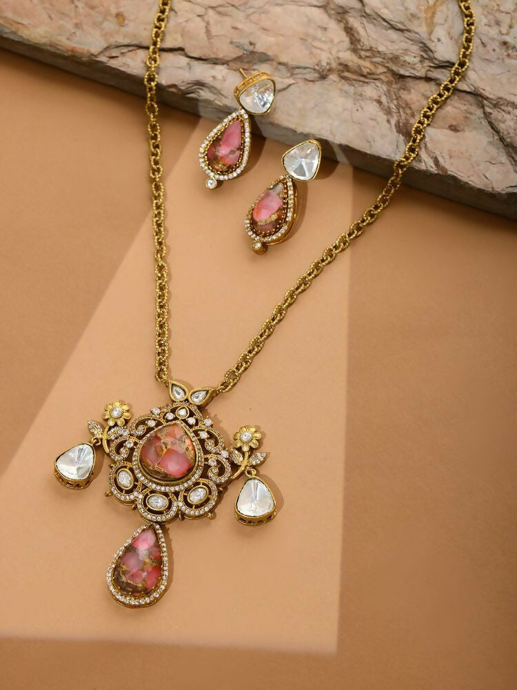 Glass Kundan Gold plated Long Earrings - Ruby Raang | Grab2Buy