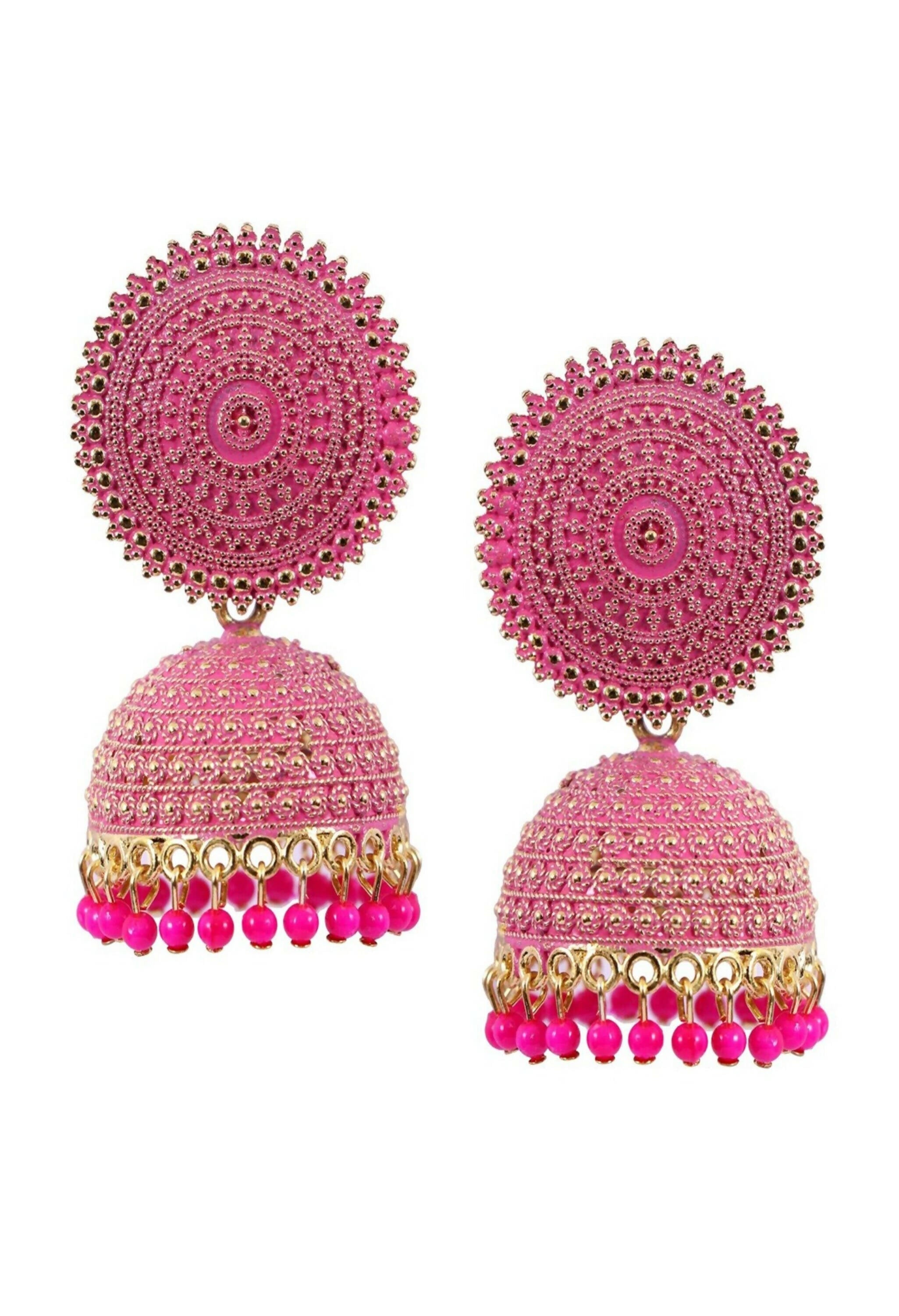 Mominos Fashion Joharkamal Gold-Polished Meenakari Jhumkas For Women & Girls (Magenta) | Grab2Buy