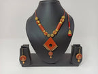 Terracotta Diamond Pendant Mini Necklace Set With Hangings | Grab2Buy
