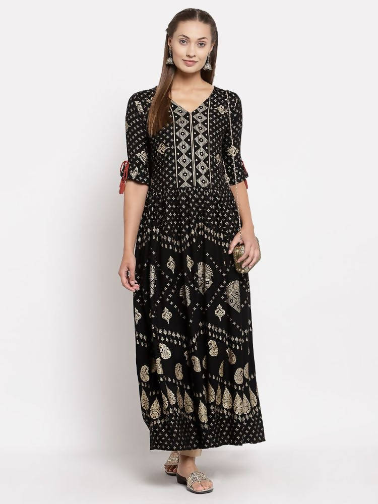 Myshka Women's Green Royan Printed Half Sleeve V Neck Casual Maxi Dress | Grab2Buy