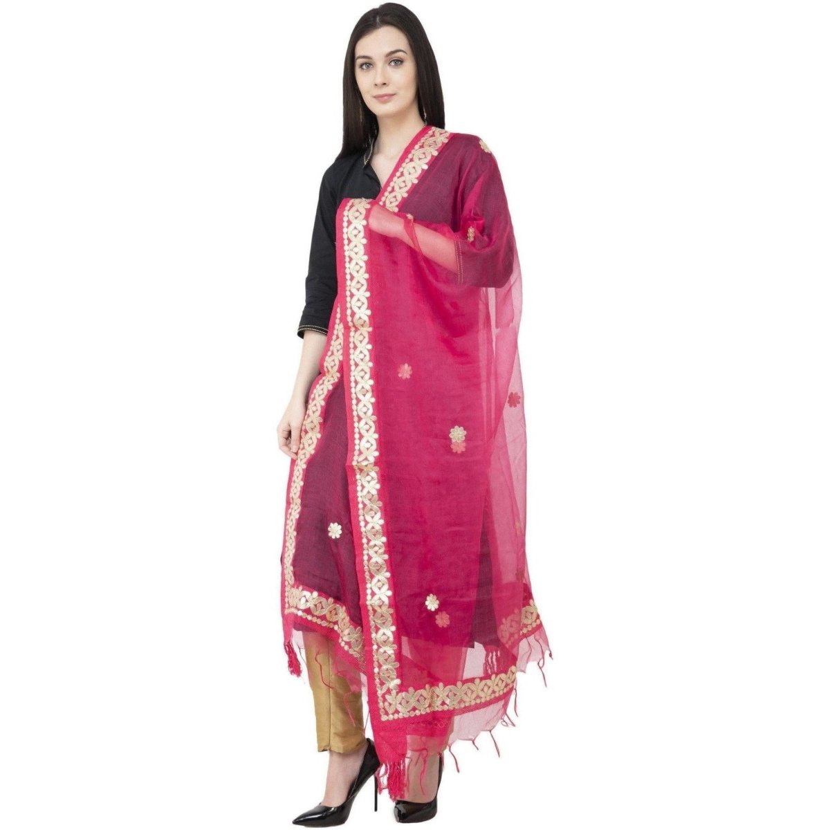 A R Silk Orgenza Gota Patti Fancy Dupatta Gajari Color Dupatta or Chunni | Grab2Buy