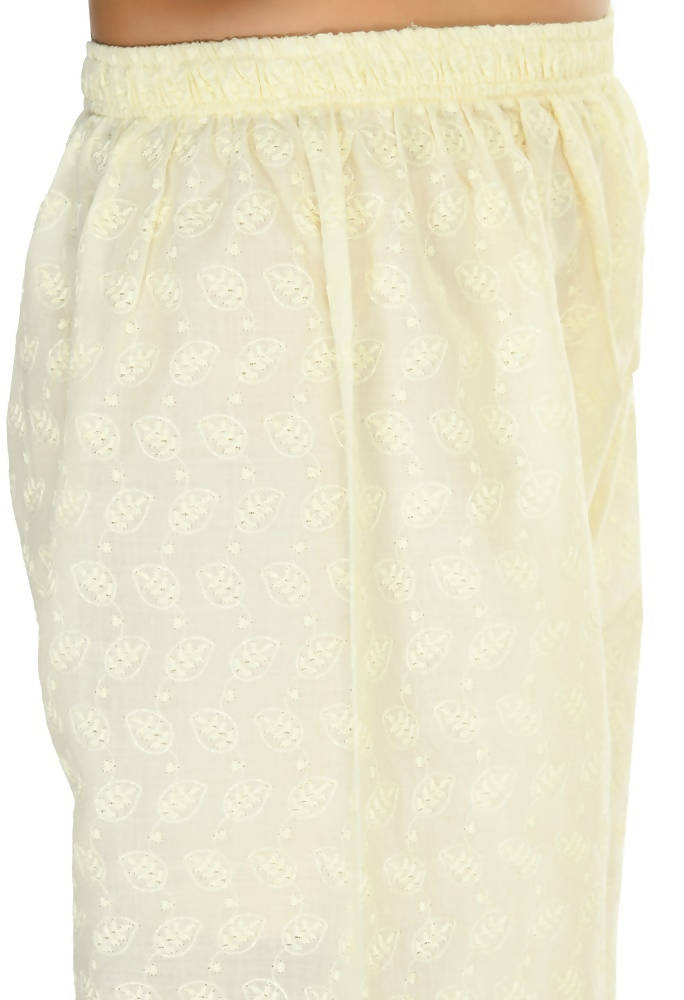 Mominos Fashion Moeza Cotton Off White Chikan Work Palazzo | Grab2Buy