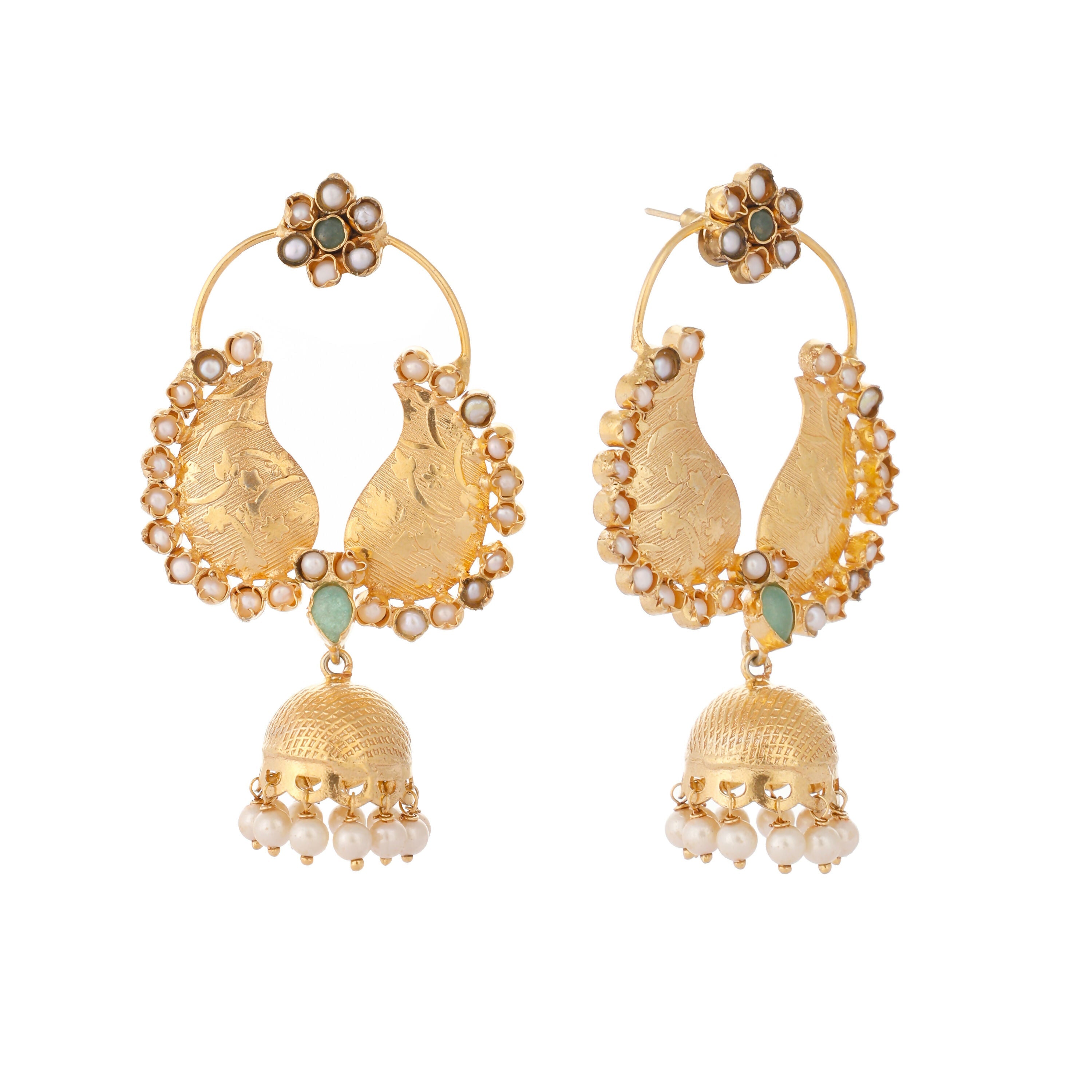 Nuyug 22K Gold Plated Pearls Studded Contemporary Shaped Mini Jhumki Drop Dangler Earrings | Grab2Buy
