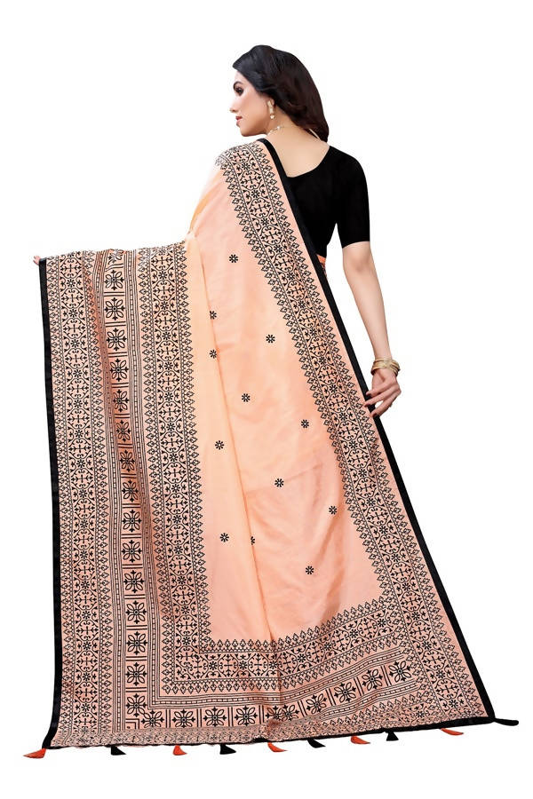 Vamika Peach Sana Silk Printed Saree (Nihal Peach) | Grab2Buy