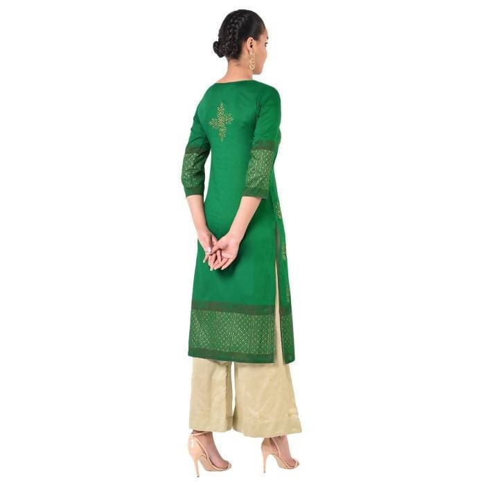 Aniyah Cotton Gold Print Straight Kurta In Green Color (AN-169K) | Grab2Buy