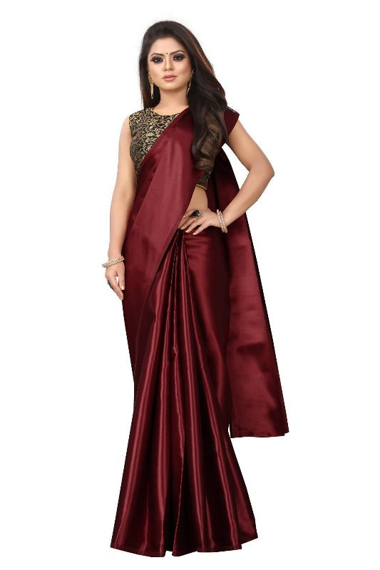 Vamika Maroon Satin Designer Saree (PAVITRA MAROON) | Grab2Buy
