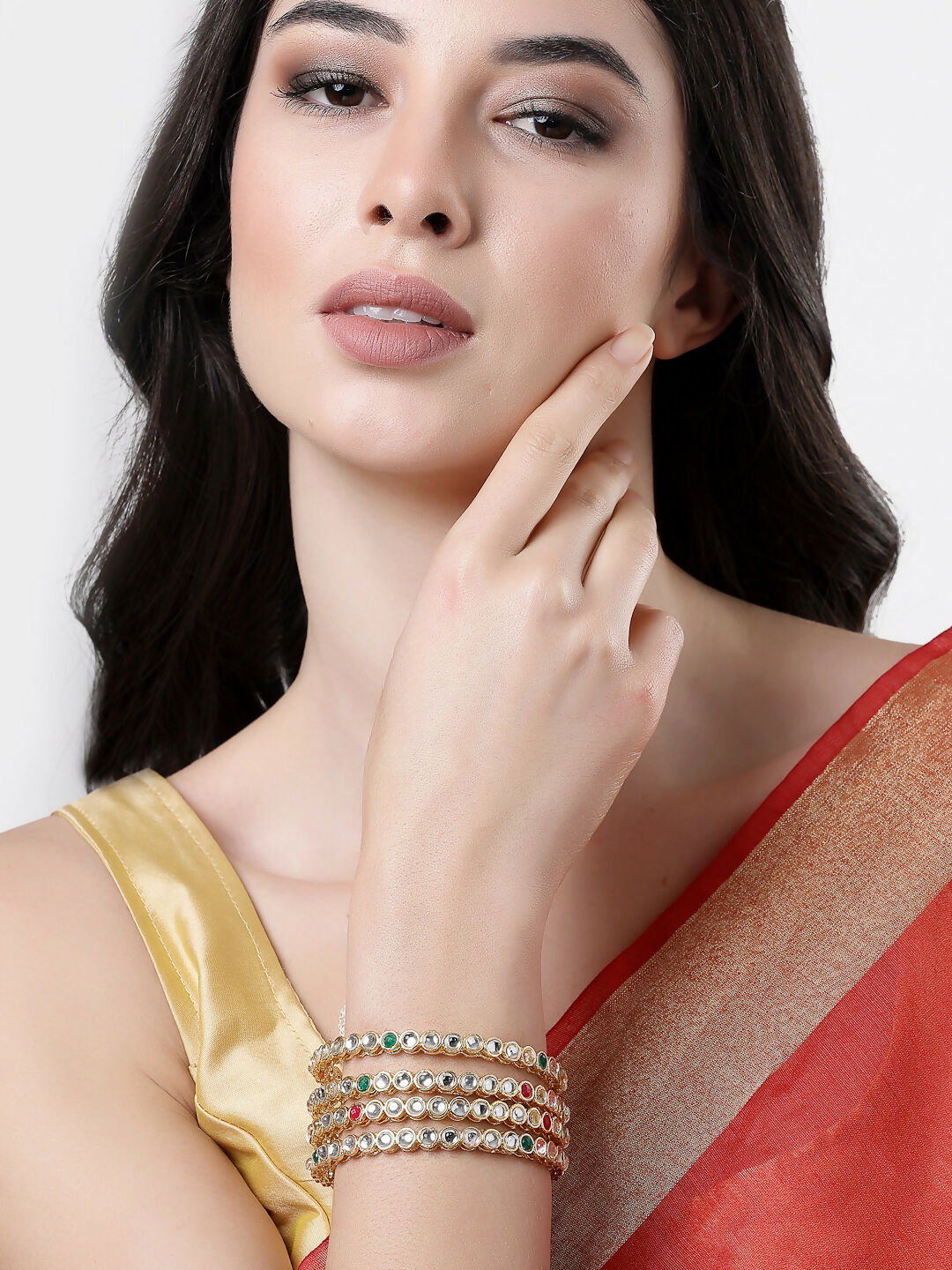 NVR Women Set of 4 Gold-Polished Kundan Studded Bangles | Grab2Buy