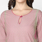 Cheera Hand Block Print Pink Colour Straight Kurta With Palazzo (MAAI-077K) | Grab2Buy