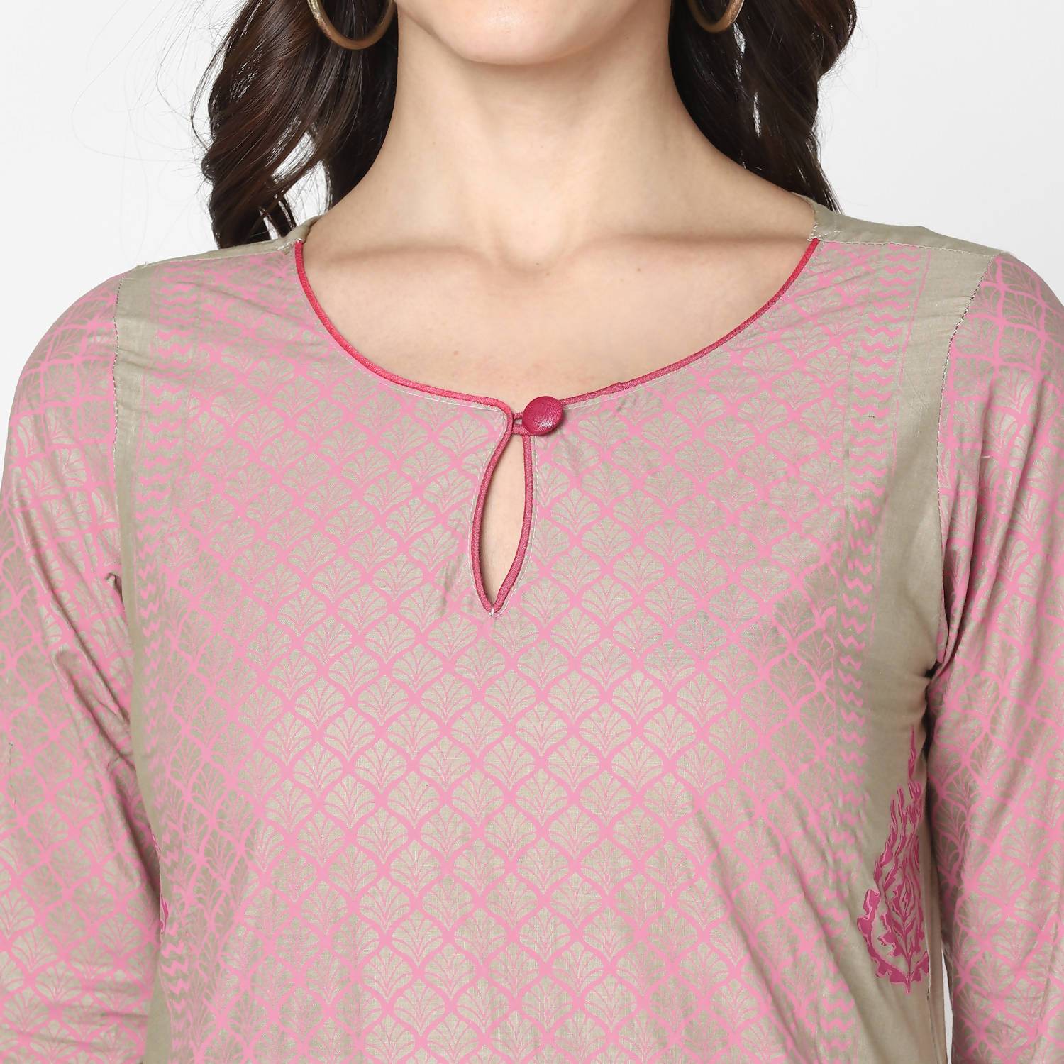 Cheera Hand Block Print Pink Colour Straight Kurta With Palazzo (MAAI-077K) | Grab2Buy