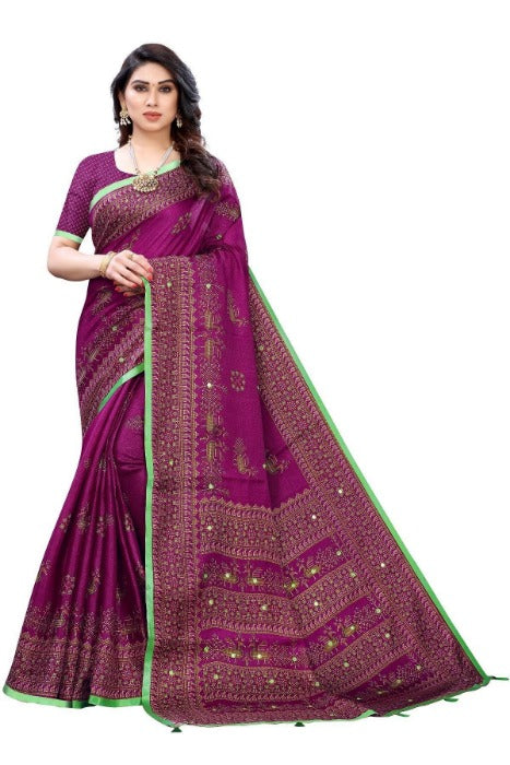 Vamika Purple Mirror Work With Jhalar Khadi Silk Saree (AASHI PURPLE) | Grab2Buy