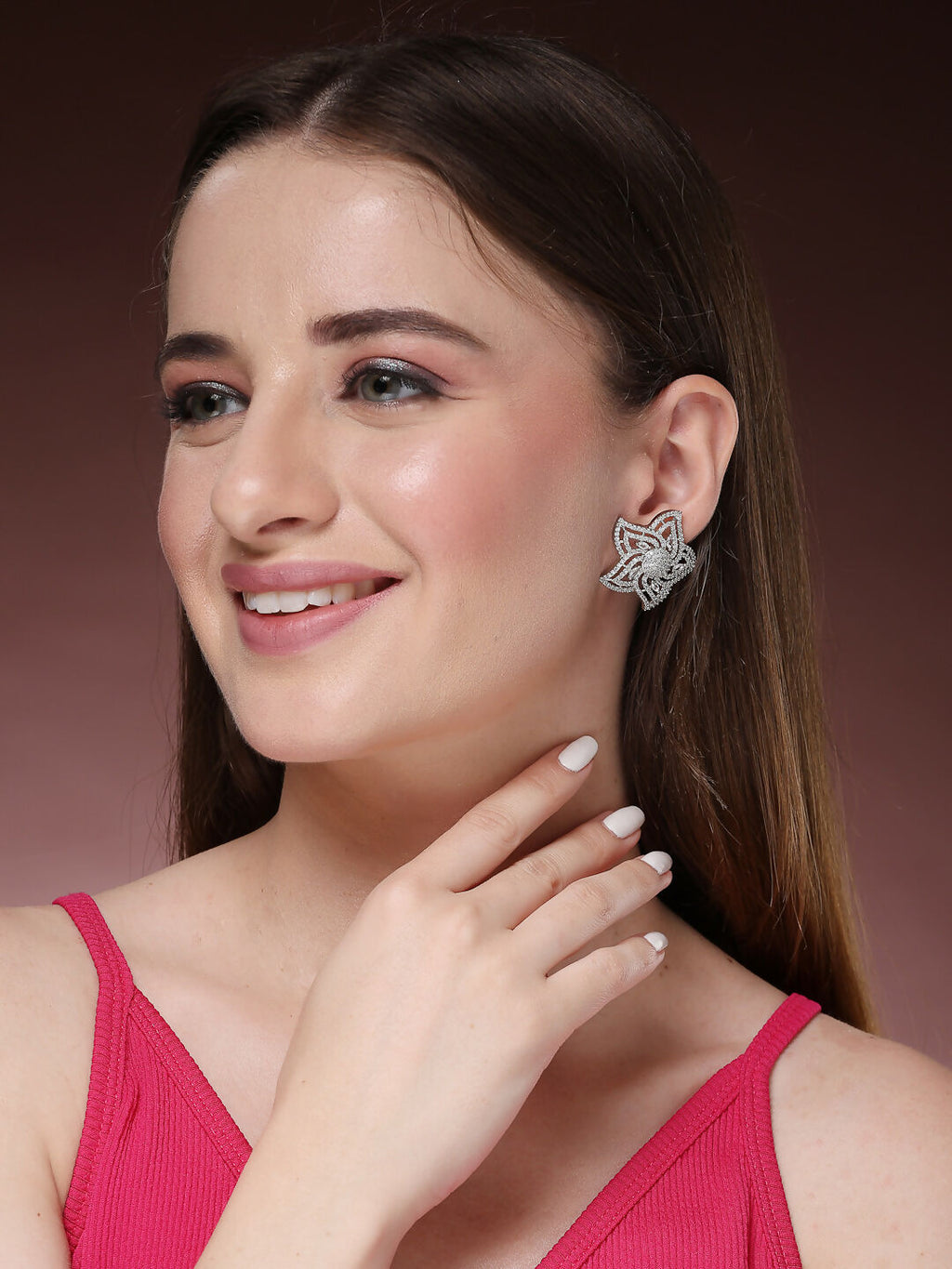 NVR Wome's Silver-Plated AD- Studded Star-Shaped Contemporary Stud Earrings | Grab2Buy
