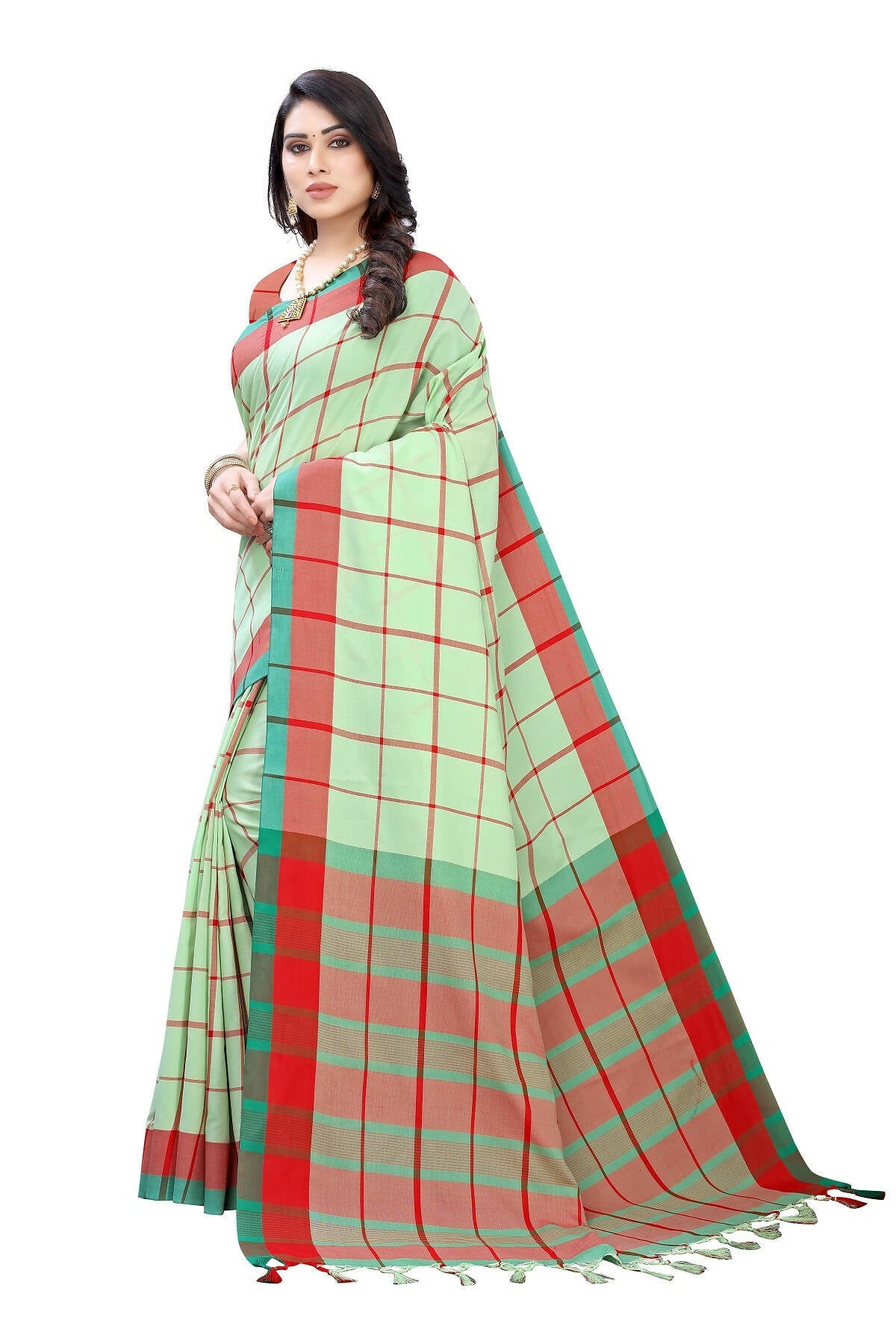 Vamika Pista Green Cotton Silk Weaving Saree | Grab2Buy