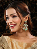 Ruby Raang Gold Polished Green Kundan Earrings | Grab2Buy