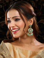 Ruby Raang Gold Polished Green Kundan Earrings | Grab2Buy